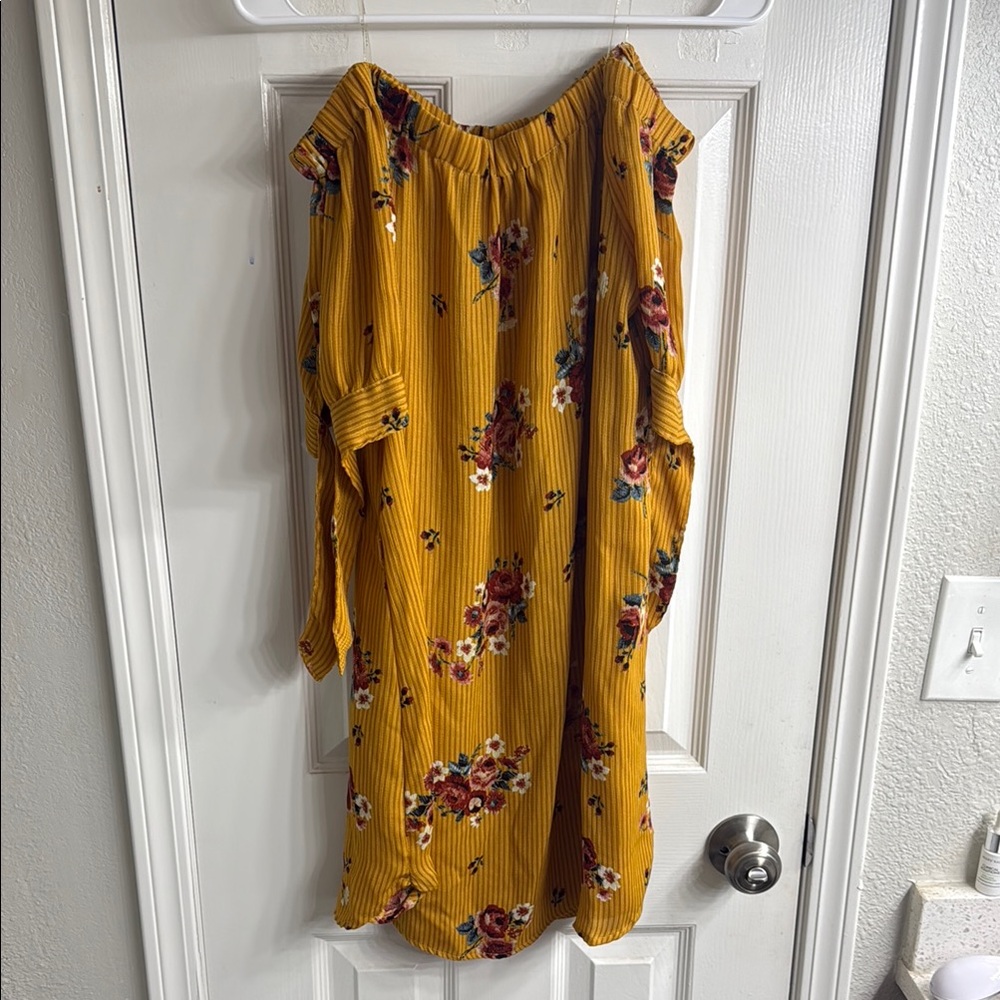 Mustard Yellow Floral Off-Shoulder Dress